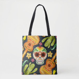 Crâne à sucre et guitares Dia de Muertos Sac fou