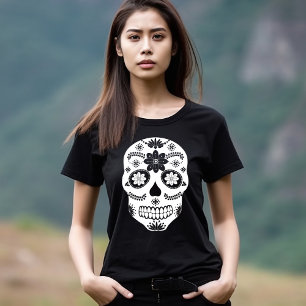 Crâne à sucre mexicain 2 T-shirt noir et blanc