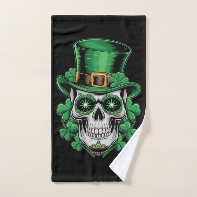 Crâne à sucre St Patrick Day Shamrock chanceux (Serviette à main)