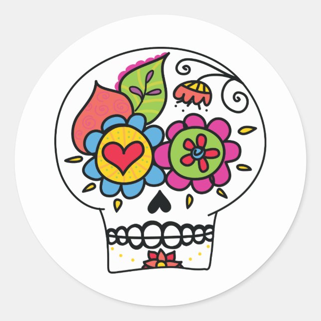 Crâne à sucre, Stickers Dia de Los Muertos, blanc (Devant)