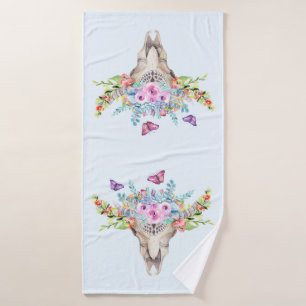 Crâne animal Boho avec papillons et fleurs