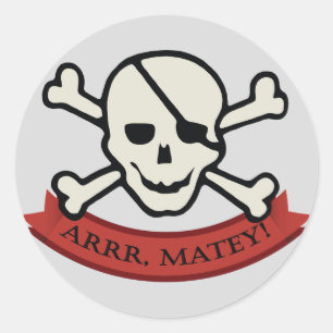 Crâne - autocollant rond classique gris, brillant