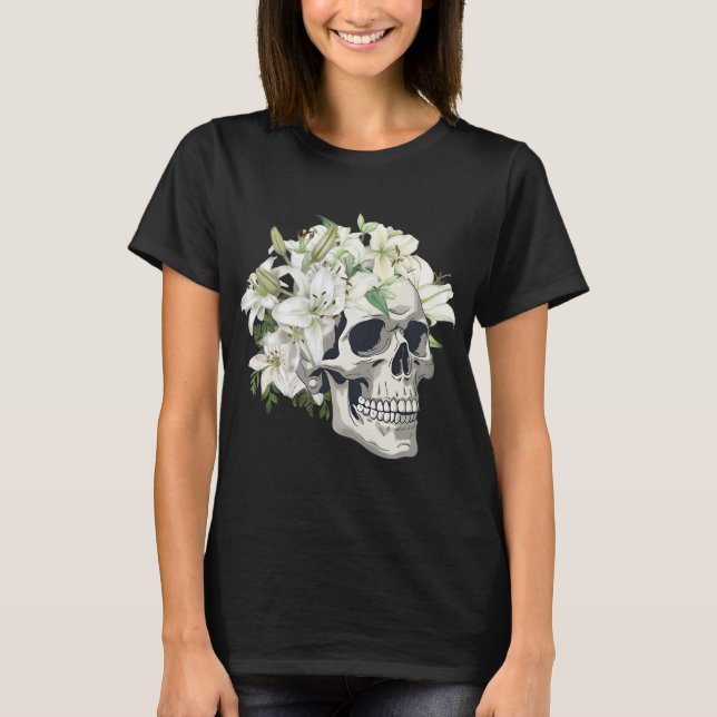 Crâne aux lys blancs T-SHIRT FEMME (Devant)