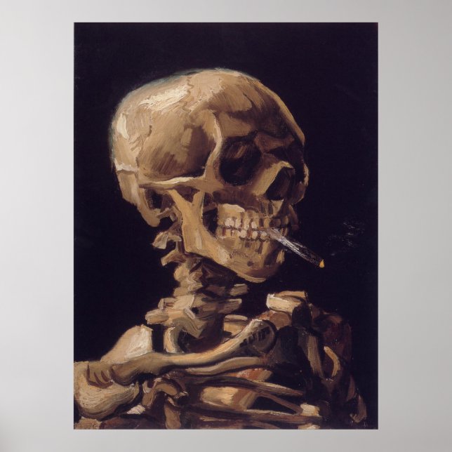 Crâne avec affiche de la cigarette brûlante (Devant)
