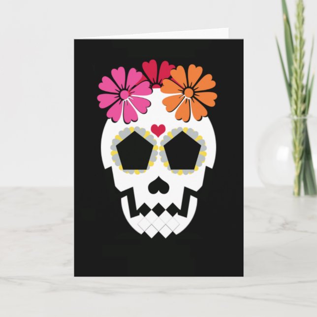Crâne avec carte de voeux Fleurs (Devant)