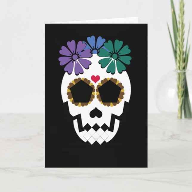 Crâne avec carte de voeux Fleurs (Devant)