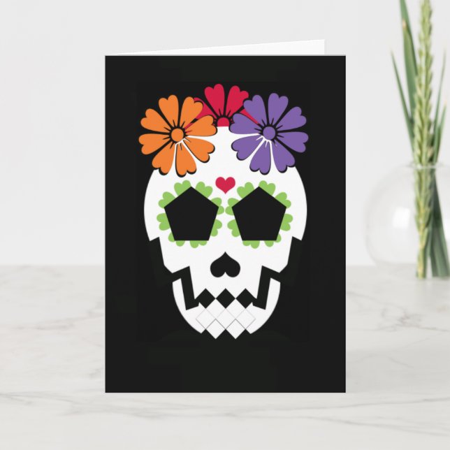 Crâne avec carte de voeux Fleurs (Devant)