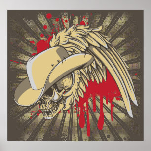 Crâne avec casquette et aile sur les rayons poster
