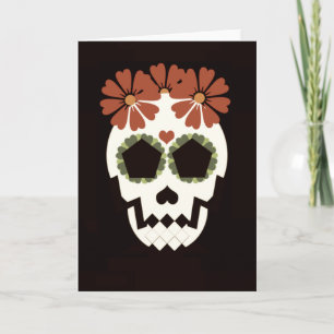Crâne avec Fleurs Sepia Carte de voeux