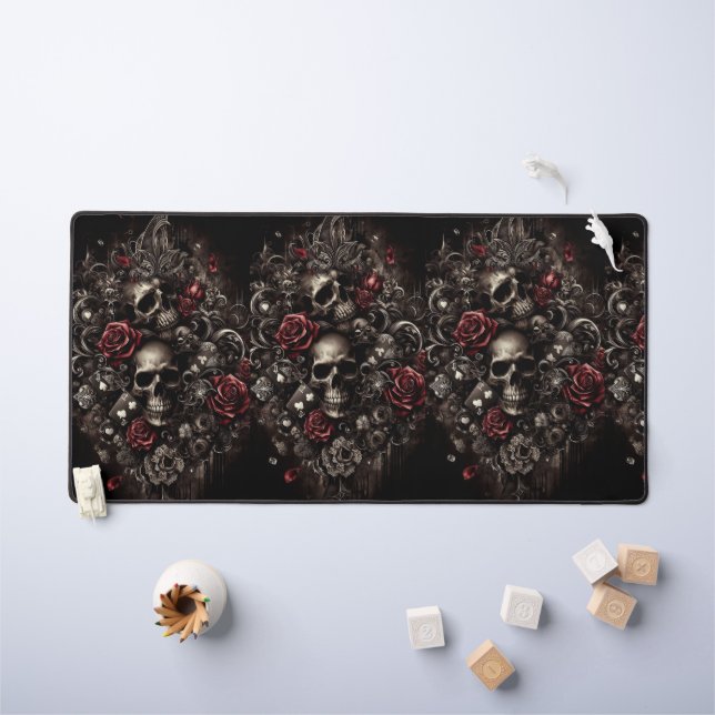 Crâne avec Rose et arrière - plan noir (Tableau pour enfants)