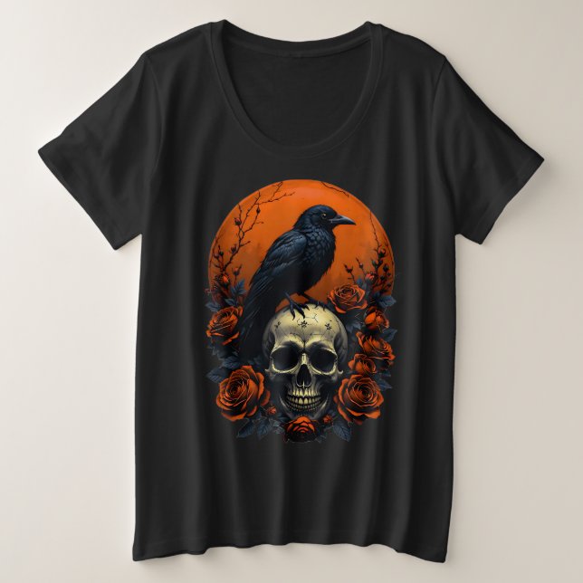 Crâne avec T-shirt gothique Rose & Crow (Design devant)