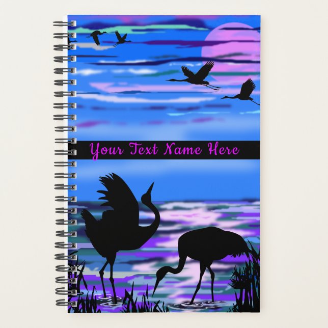 Crane Birds Sunset Lake Planner avec texte personn (Devant)