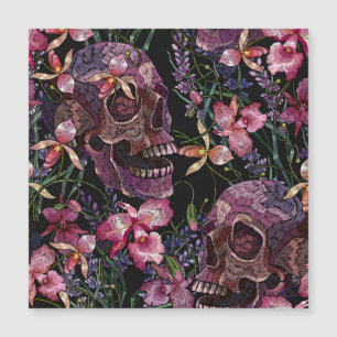 Crâne brodé : Motif gothique de l'orchidée