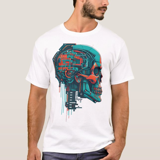 Crâne cyberpunk coloré T-shirt classique (Devant)