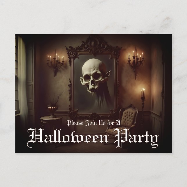 Crâne dans une peinture hantée Invitation Hallowee (Devant)