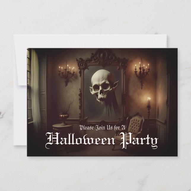 Crâne dans une peinture hantée Invitation Hallowee (Devant)