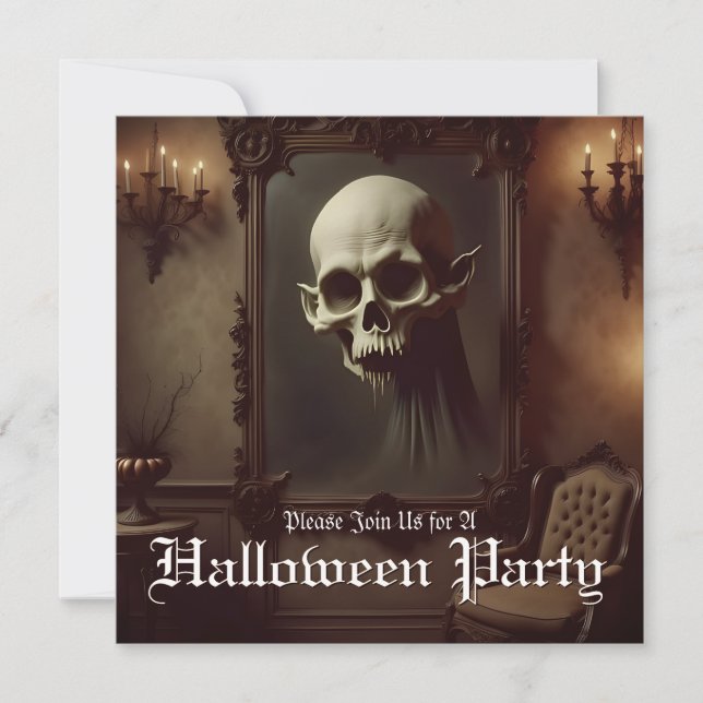 Crâne dans une peinture hantée Invitation Hallowee (Devant)