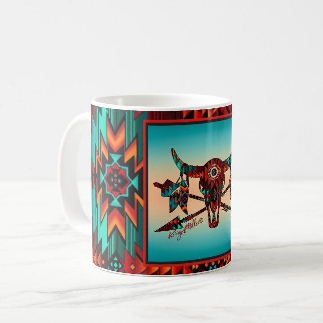Crâne de buffle et flèches café Mug (Devant gauche)