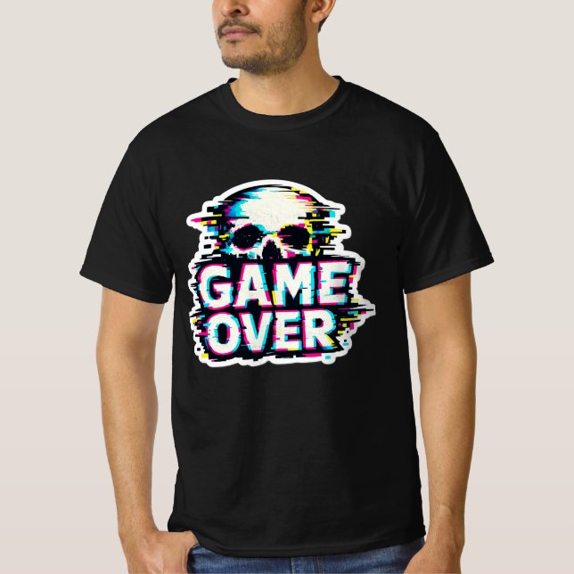 Crâne de Bug Game Over - T-Shirt de Jeu Rétro Cybe (Devant)
