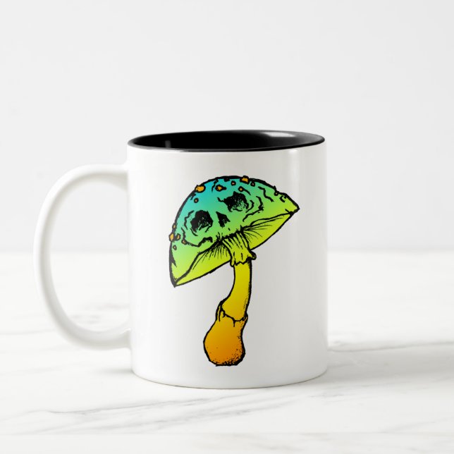 crâne de champignon Mug à café à deux tons (Gauche)