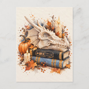 Crâne de dragon Carte postale aquarelle Dark Acade