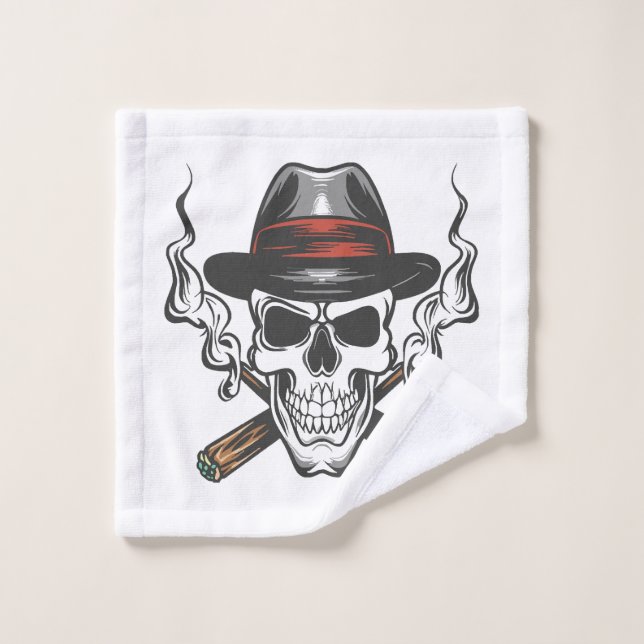 Crâne de gangster avec chapeau fedora (Gant de toilette)