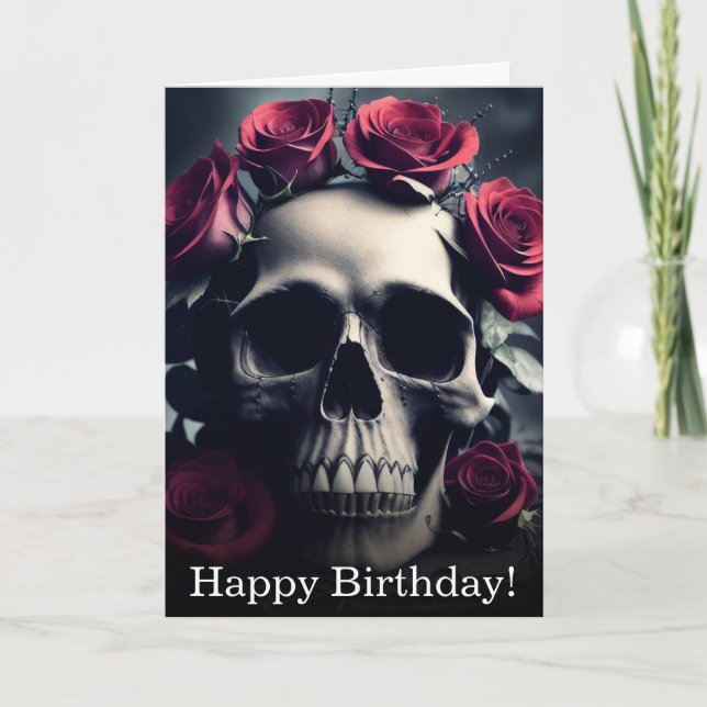 Crâne de mort gothique et carte d'anniversaire Ros (Devant)