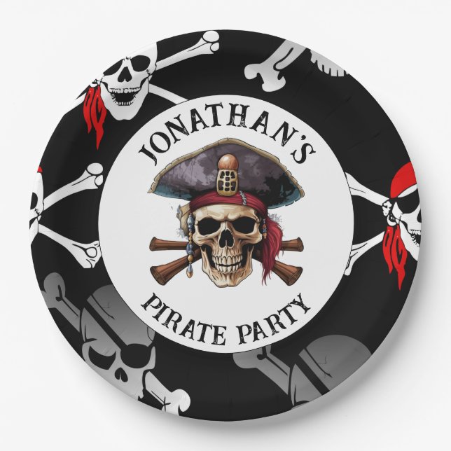 CRÂNE DE PIRATE Assiette en carton (Devant)