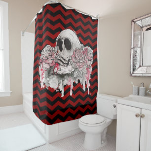 Crâne de rideau de douche Rose Gothic Chevron roug