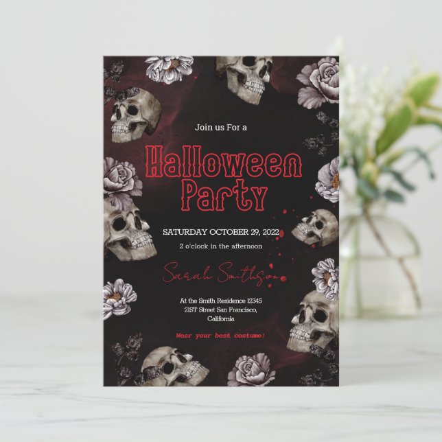 Crâne de sang floral Invitation de la fête d'Hallo (Debout devant)