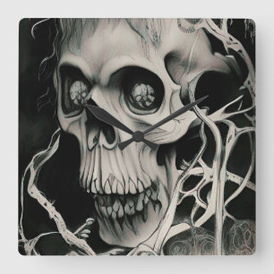Crâne de sorcière, horloge murale acrylique, Carré