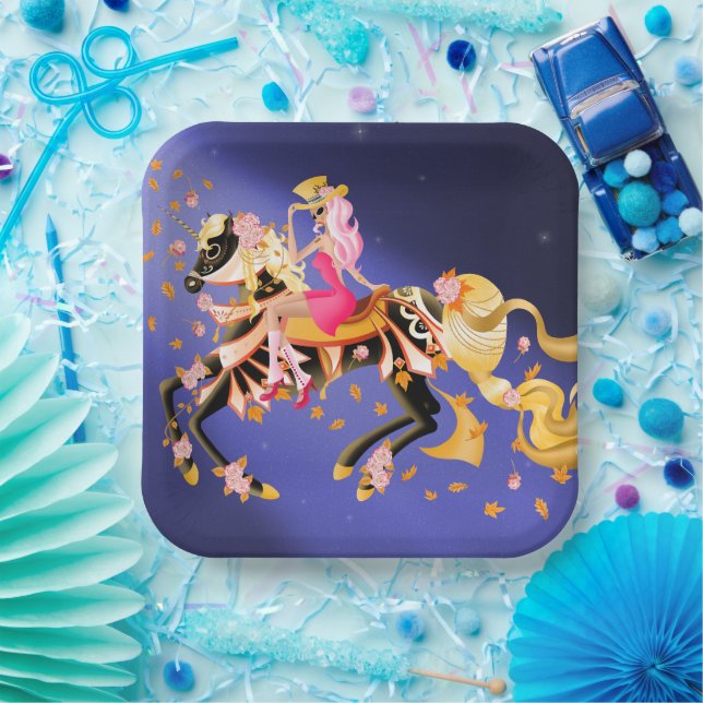 Crâne de sucre Cheval & Dame Assiette en papier (Fête)