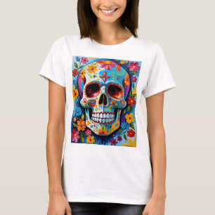 Crâne de sucre coloré T-shirt d'art floral