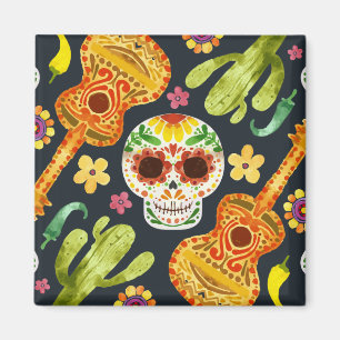 Crâne de sucre et guitares Dia de Muertos Magnet