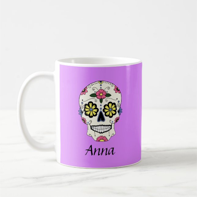 Crâne de sucre pourpre Mug de café personnalisé (Gauche)
