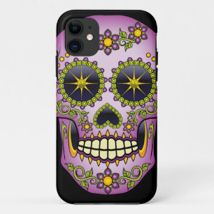 Crâne de sucre Purple Floral Coque-Mate coque ipho