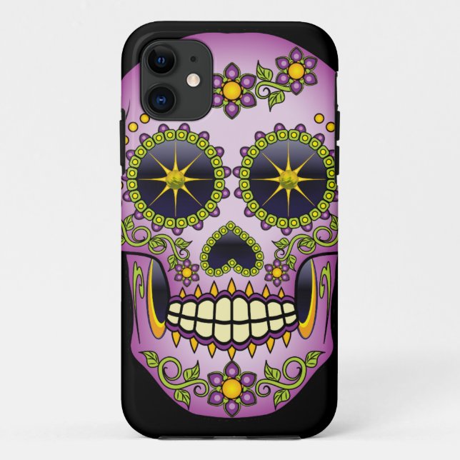 Crâne de sucre Purple Floral Coque-Mate coque ipho (Dos)