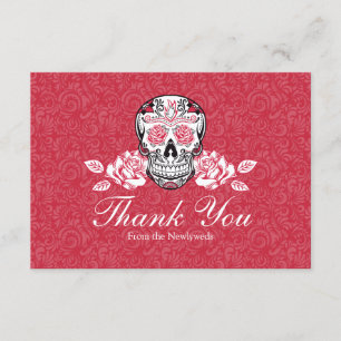 Crâne de sucre + Roses Carte de remerciement plate