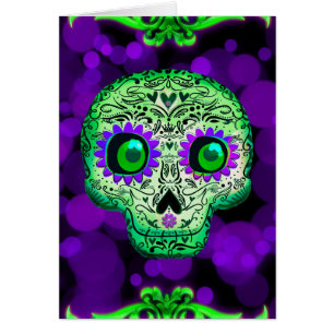 Crâne de sucre vert et violet lumineux Halloween