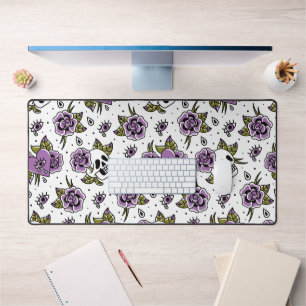 Crâne de tatouage et Rose de bureau Mat