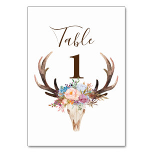 crâne de taureau, bois, Fleur, carte de table bohè