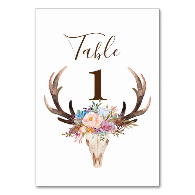 crâne de taureau, bois, Fleur, carte de table bohè (Par défaut)