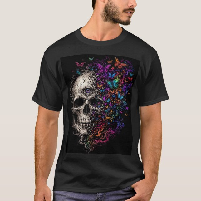Crâne de trip acide Troisième œil Papillon T-shirt (Devant)