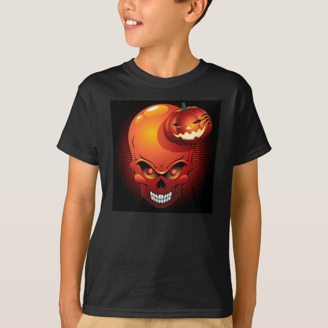 Crâne d'Halloween et T-shirt Citrouille (Devant)