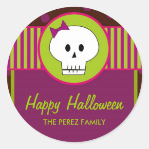 Crâne d'Halloween, étiquettes de faveur rondes/ Au