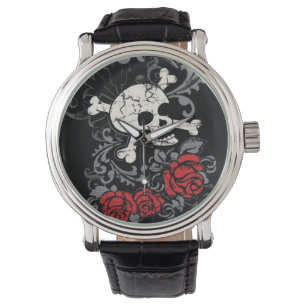 Crâne et montre de roses