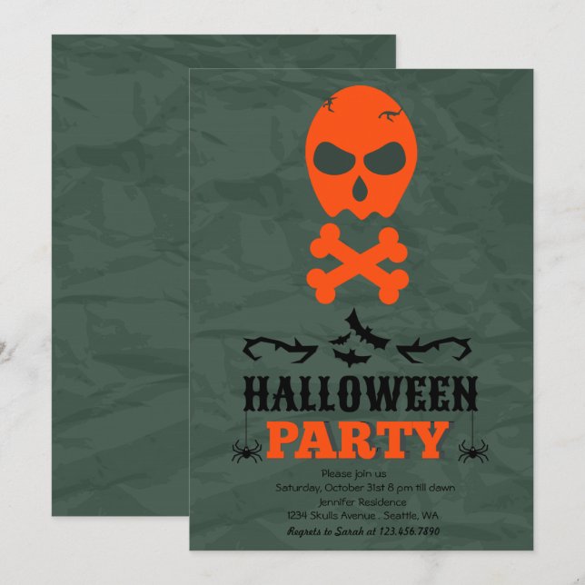 Crâne et os croisés Invitation de la fête d'Hallow (Devant / Derrière)