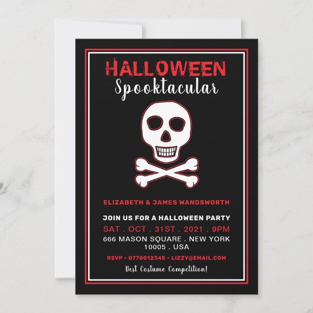 Crâne et os, fête d'Halloween rouge (Devant)