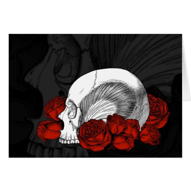 Crâne et roses rouges (Devant horizontal)
