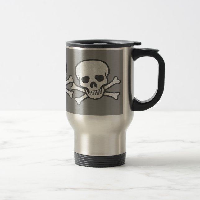 Crâne et tasse affligés d'os croisés (Droit)